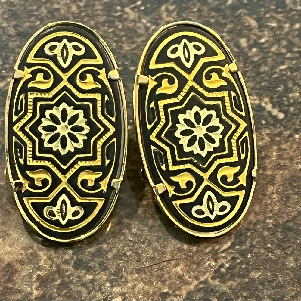 Vintage 24k Gold Plated Damasquinado Toledo Antonio Garcia Escobar Earrings Clip